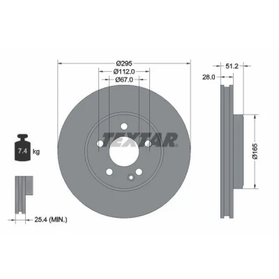 Imagem de TEXTAR PRO 92241603 Disco de travão 295 28 05/06 112 interior ventilado revestido sem pernos fixação da roda, cubo roda