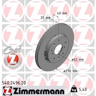 Imagem de ZIMMERMANN COAT Z 540.2496.20 Disco de travão 276 20 9/5 5 114 ventilado fora revestido SUZUKI: SWIFT 3