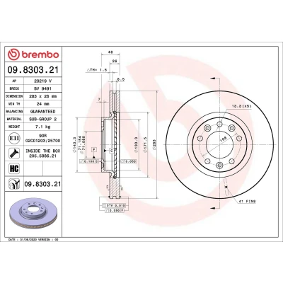 Imagem de BREMBO 09.8303.21 Disco de travão 283 26 5 interior ventilado revestido alto carbono com parafusos CITROËN: Berlingo Van, II