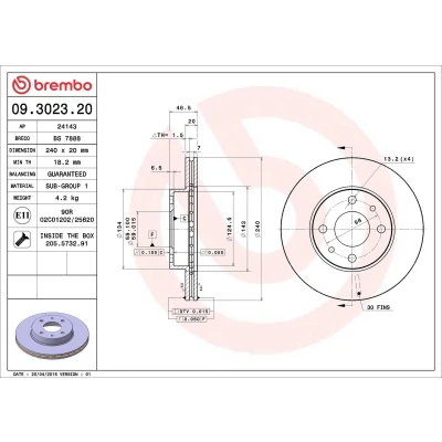 Imagem de BREMBO 09.3023.20 Disco de travão 240 20 4 interior ventilado com parafusos FIAT: Uno Hatchback