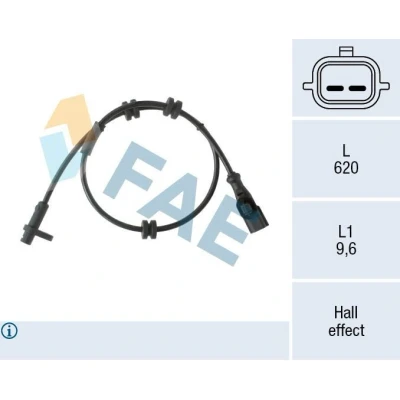 Imagem de FAE 78553 Sensor de ABS Hall 2pólos 620mm FORD: FIESTA 6