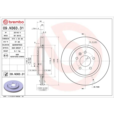 Imagem de BREMBO 09.N363.31 Disco de travão 315 23 5 interior ventilado revestido OPEL: Insignia B Grand Sport, Sports Tourer