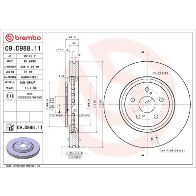 Imagem de BREMBO 09.D988.11 Disco de travão 328 34 5 interior ventilado revestido LEXUS: RX IV