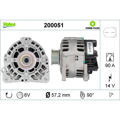 Imagem de VALEO 200051 Alternador 14V 90A SKODA: Fabia I Hatchback, 1 Combi, SEAT: Ibiza 3, VOLKSWAGEN: Polo IV Hatchback