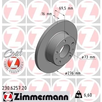 Imagem de ZIMMERMANN Disco de travão IVECO: DAILY 3, 3 Kasten/Kombi COAT Z 276mm 16mm 7/5 5furos 118mm cheio revestido 230.6257.20 2991646,7182299