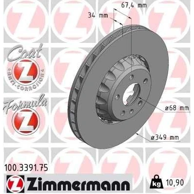 Imagem de ZIMMERMANN 100.3391.75 disco de travão 349 34 6/5 5 112 ventilado, duas peças revestido ligado/alto carbono