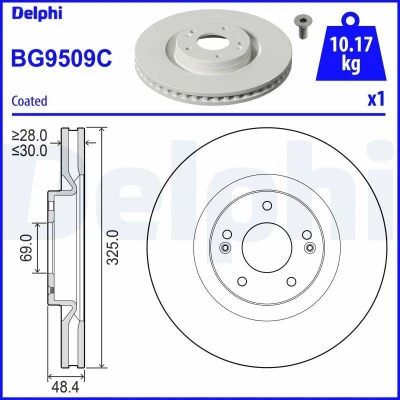 Imagem de DELPHI Disco de travão HYUNDAI: Santa Fé IV 30mm 5 ventilado revestido não tratado BG9509C 51712P2700 Discos