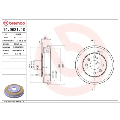 Imagem de BREMBO 14.D631.10 Tambor de Travão 200,1