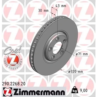 Imagem de ZIMMERMANN COAT Z 290.2268.20 Disco de travão 320 30 5/5 5 108 interior ventilado revestido alto carbono JAGUAR: XJ Sedan, S Type
