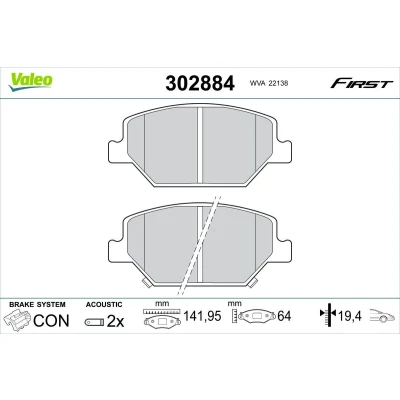 Imagem de VALEO 302884 Jogo de pastilhas para travão disco Eixo dianteiro incl. contacto aviso desgaste sem parafusos, com chapa anti ruído