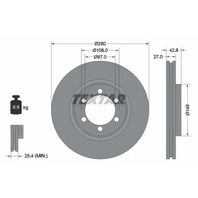 Imagem de TEXTAR PRO 92136503 Disco de travão 280 27 06/06 108 interior ventilado revestido sem pernos fixação da roda, cubo roda