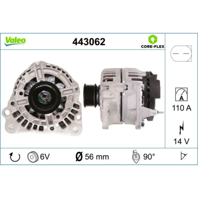 Imagem de VALEO 443062 Alternador 14V 110A VOLKSWAGEN: Golf 4, Polo IV Hatchback, 4 Variant, SEAT: Ibiza 3, Sportcoupe