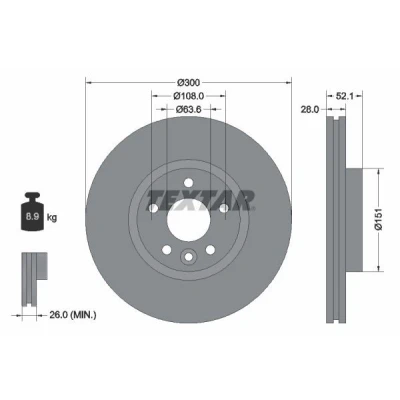 Imagem de TEXTAR PRO+ 92196905 Disco de travão 300 28 05/06 108 interior ventilado revestido alto carbono sem pernos fixação da roda, cubo roda