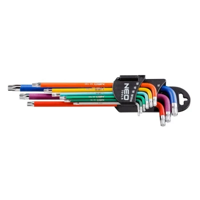 Imagem de NEO TOOLS 09 518 Kit de chaves parafusos angulares T10, T15, T20, T25, T27, T30, T40, T45, T50 Aço para ferramentas 9
