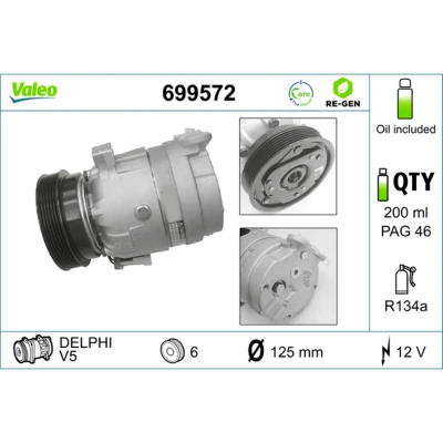 Imagem de VALEO 699572 compressor V5 12 PAG 46 R 134a com óleo de REMANUFACTURED OPEL: Tigra Coupe