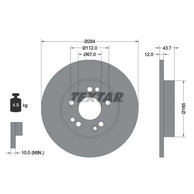 Imagem de TEXTAR PRO 92031803 Disco de travão 284 12 05/08 112 cheio revestido sem pernos fixação da roda, cubo roda MERCEDES BENZ: W124 Sedan