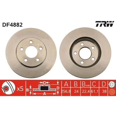 Imagem de TRW DF4882 Disco de travão 257 24 5 100 ventilado pintado CHRYSLER: Voyager 4, / Grand 3
