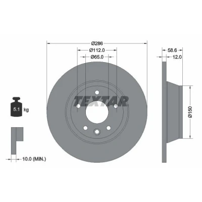 Imagem de TEXTAR PRO 92159403 Disco de travão 286 12 05/06 112 cheio revestido sem pernos fixação da roda, cubo roda AUDI: TT Coupe, Roadster