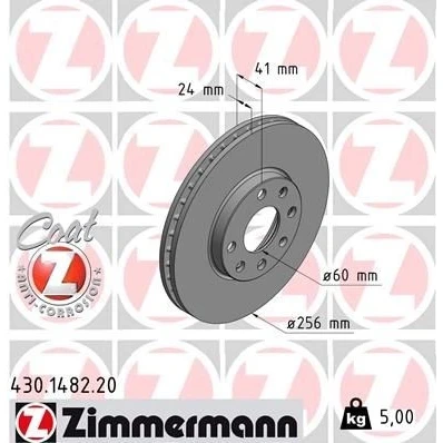 Imagem de ZIMMERMANN COAT Z 430.1482.20 Disco de travão 256 24 7/4 4 100 interior ventilado revestido OPEL: Astra G CC, Caravan, Sedan