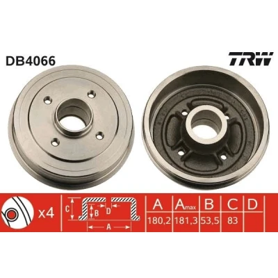 Imagem de TRW DB4066 Tambor de Travão 191 RENAULT: CLIO 1, TWINGO Super 5 Hatchback