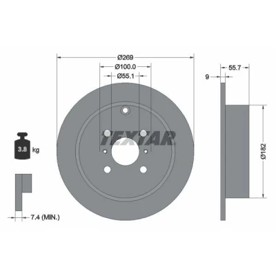 Imagem de TEXTAR PRO 92126203 Disco de travão 269 9,3 04/07 100 cheio revestido sem pernos fixação da roda, cubo roda TOYOTA: Corolla IX Hatchback