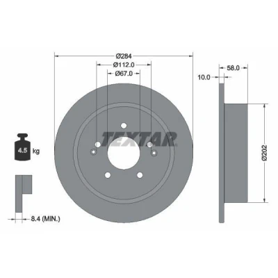 Imagem de TEXTAR Disco de travão 284mm 10mm 05/07 112mm cheio revestido 92326603 Discos