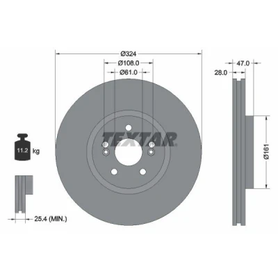 Imagem de TEXTAR PRO+ 92119405 Disco de travão 324 28 05/07 108 ventilado fora revestido alto carbono sem pernos fixação da roda, cubo roda
