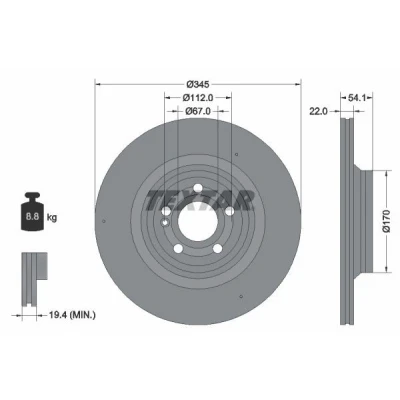 Imagem de TEXTAR 92307005 Disco de travão 345 22 05/06 112 interior ventilado revestido alto carbono sem pernos fixação da roda, cubo roda