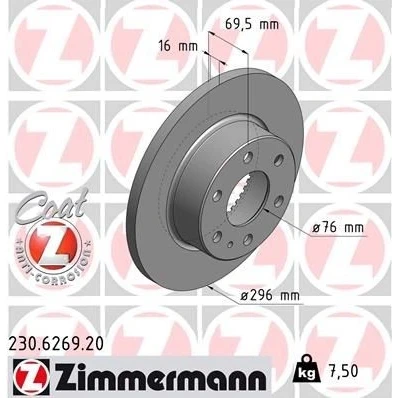 Imagem de ZIMMERMANN COAT Z 230.6269.20 Disco de travão 296 16 7/6 6 125 cheio revestido IVECO: DAILY 4, 5 Pritsche/Fahrgestell, 4 Kasten/Kombi