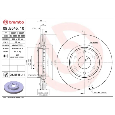 Imagem de BREMBO COATED DISC LINE 09.B545.11 Disco de travão 358 34 6 interior ventilado revestido