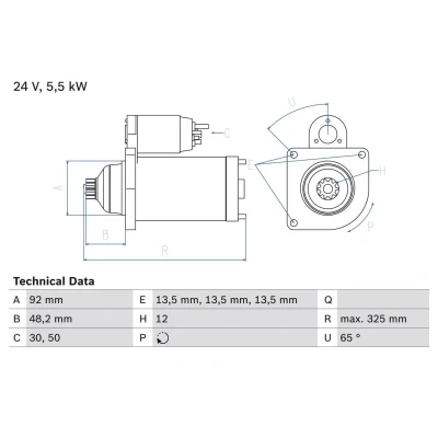 Imagem de BOSCH 0 986 021 480 Motor de arranque 24 5,5 12