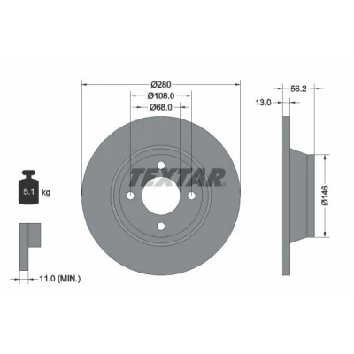 Imagem de TEXTAR 92060400 Disco de travão 280 13 04/04 108 cheio sem pernos fixação da roda, cubo roda AUDI: 80 B4 Avant, Sedan