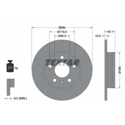 Imagem de TEXTAR PRO 92277303 Disco de travão 264 10 05/06 110 cheio revestido sem pernos fixação da roda, cubo roda OPEL: Zafira B