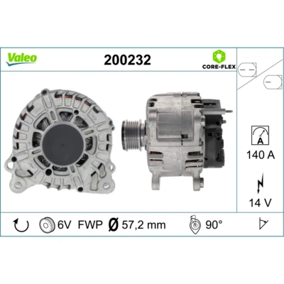 Imagem de VALEO 200232 Alternador 14V 140A SEAT: Leon II Hatchback, Ibiza 4 Sportcoupe, VOLKSWAGEN: GOLF 6, Polo V SKODA: Octavia Hatchback