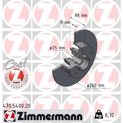 Imagem de ZIMMERMANN Disco de travão RENAULT: MEGANE 3, 3 Coupe 260mm 8mm 5/5 5furos 114mm cheio revestido 470.5400.20 Discos