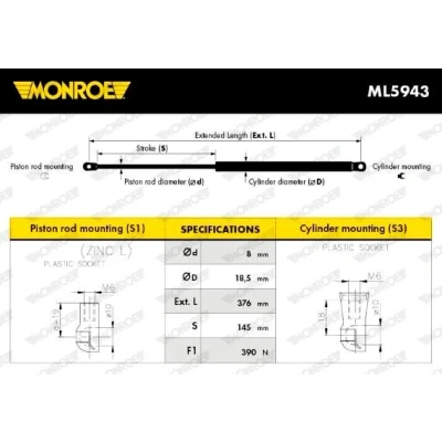 Imagem de MONROE ML5943 Amortecedor da mala 390 376 CHEVROLET: Spark