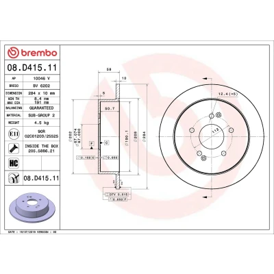 Imagem de BREMBO 08.D415.11 Disco de travão 284 10 5 cheio revestido alto carbono com parafusos
