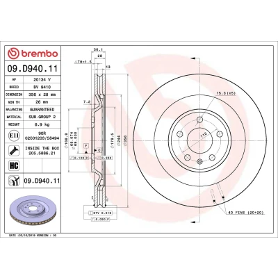 Imagem de BREMBO 09.D940.11 Disco de travão 356 28 5 interior ventilado revestido alto carbono com parafusos PORSCHE: Macan