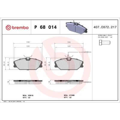 Imagem de BREMBO P 68 014 Jogo de pastilhas para travão disco incl. contacto aviso desgaste com parafusos pinça sem acessórios