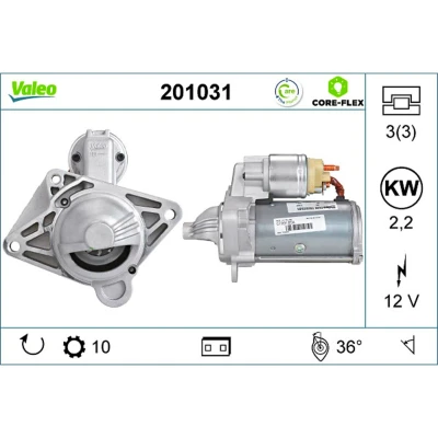 Imagem de VALEO 201031 Motor de arranque 12 2,2 RENAULT: LAGUNA 2 Grandtour, TRAFIC Kasten, GRAND SCENIC 3, NISSAN: Primastar Van, OPEL: Vivaro A Van endado,