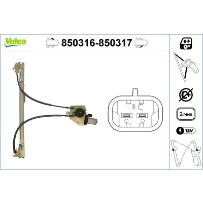 Imagem de Valeo Elevador de vidro à frente, lado esquerdo elétrico com motor sem função conforto 850316 CITROËN: Saxo Hatchback