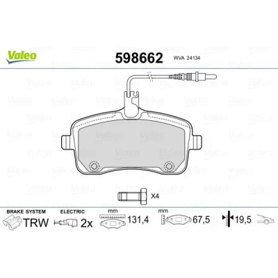 Imagem de VALEO 598662 Jogo de pastilhas para travão disco PEUGEOT: 407 SW, Sedan, Coupe