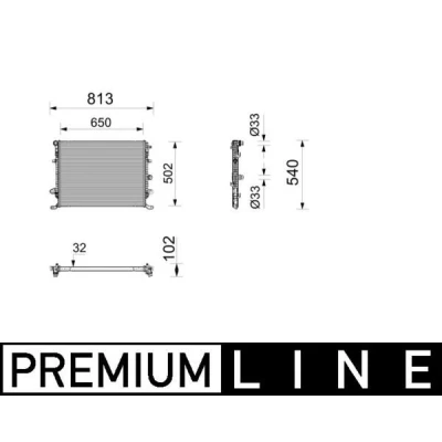 Imagem de MAHLE ORIGINAL Radiador, arrefecimento do motor Alumínio 650mm 502mm 32mm Aletas de refrigeração soldadas CR 2805 000P