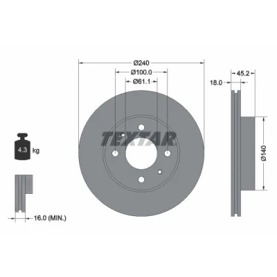 Imagem de TEXTAR 92063200 Disco de travão 240 18 04/06 100 interior ventilado sem pernos fixação da roda, cubo roda NISSAN: SUNNY 3, 3 Liftback