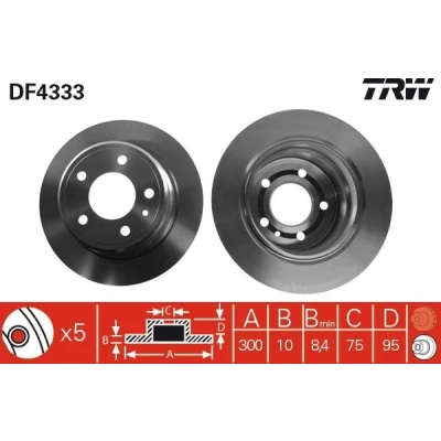 Imagem de TRW DF4333 Disco de travão 300 10 5 120 cheio pintado BMW: Sedan, Touring