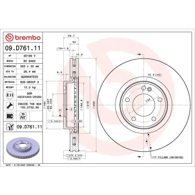 Imagem de BREMBO 09.D761.11 Disco de travão 355 32 5 interior ventilado revestido alto carbono com parafusos