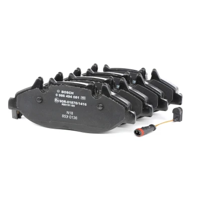 Imagem de BOSCH 0 986 494 081 Jogo de pastilhas para travão disco Baixo teor metálico incl. contacto aviso desgaste com chapa anti ruído