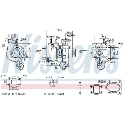 Imagem de NISSENS 93784 Turbocompressor accionado pelos gases de escape arrefecido a óleo pneumático