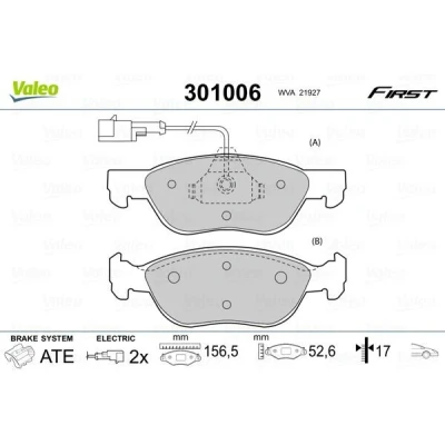 Imagem de VALEO 301006 Jogo de pastilhas para travão disco FIRST Eixo dianteiro incl. contacto aviso desgaste sem chapa anti ruído