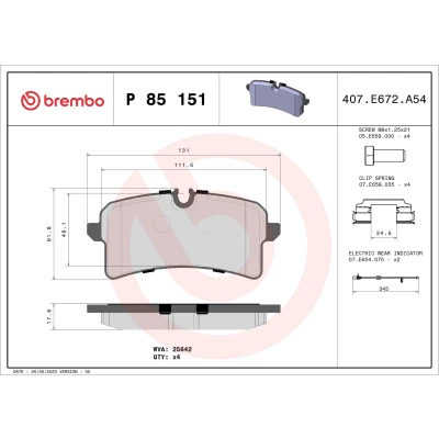 Imagem de BREMBO P 85 151 Jogo de pastilhas para travão disco incl. contacto aviso desgaste com parafusos pinça acessórios